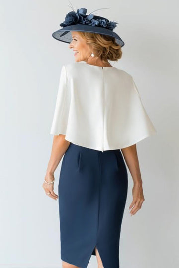 Robe courte moulante en satin bleu marine 2 pièces mère de la mariée